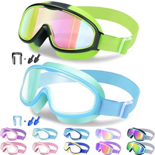 Vvinca Kids Goggles with Comfort Fabric Strap, Kids Swim Goggles Wide View Anti-Fog/UV No Leaking Swimming Goggles for 3-14 - Image 1