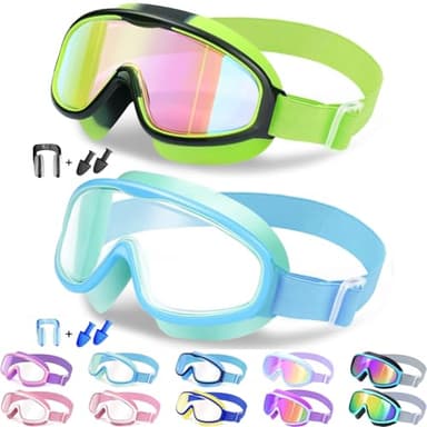 Vvinca Kids Goggles with Comfort Fabric Strap, Kids Swim Goggles Wide View Anti-Fog/UV No Leaking Swimming Goggles for 3-14 - Image 1