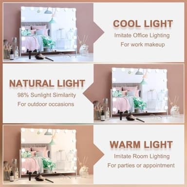 MISAVANITY Vanity Mirror with Lights and Speaker 360 Degree Rotating Hollywood Lighted Makeup Mirror with 15 Dimmable LED Bulbs 3 Color Lighting USB Charge Port for Dressing Room and Bedroom, White - Image 5