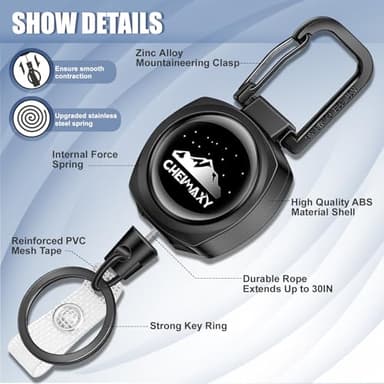 2 Pack Tactical ID Badge Reels, Cheimaxy Heavy Duty Carabiner Retractable Badge Holder, ID Card Holder, Retractable Keychain with 30IN Wire Rope, 8 OZ Weight Capacity - Image 3