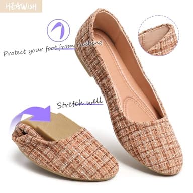 HEAWISH Women’s Round Toe Flats Shoes Ballet Flats Dressy Comfortable Flats for Women(Tan, US6) - Image 4