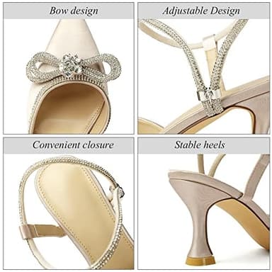 Susanny Wedding Shoes for Women Low Heel Bridal Bow Heels Pumps Nude Rhinestone Heels Bride Party Bridesmaid Evening Dress Homecoming Shoes 7 - Image 8
