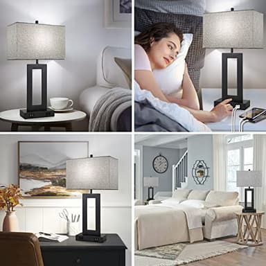Set of 2 Modern Touch Control Table Lamps with 2 USB Ports, 22’’ Large Bedside Nightstand Lamps 3-Way Dimmable Desk Lamp with Grey Fabric Shade for Bedrooms Living Room Reading, 2 LED Bulbs Included - Image 8