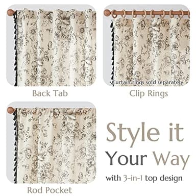 JINCHAN Linen Blend Curtains Floral Curtains for Living Room 84 Inches Long Printed Curtains with Tassels Rod Pocket Farmhouse Rustic Peony Flower Patterned Drapes Bedroom Window Curtains Set 2 Panels - Image 7