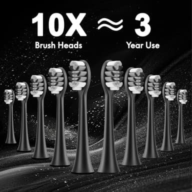 Diamond Style - Sonic Electric Toothbrush for Adults and Kids, Comes with 10 Brush Heads & Travel Case, 5 Modes with 2 Minutes Built in Smart Timer, One Charge for 90 Days, 42,000 VPM Motor (Black) - Image 4