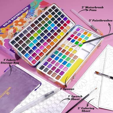 138 Colors Watercolor Paint Set, Travel Watercolor Set with Mini Palette, Brushes, and Watercolor Sheets– Non-Toxic, High-Pigment Art Supplies for Artists, Amateur Hobbyists and Painting Lovers - Image 5