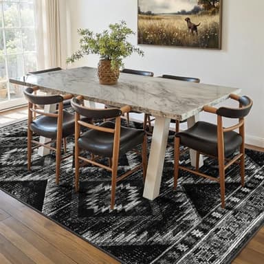 Area Rug 8x10 Rug Machine Washable Non-Slip Low Pile Print Pattern Western Rug for Living Room Bedroom Entryway Tribal Series -Black - Image 6