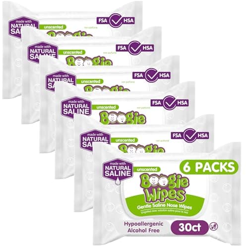 Baby Wipes Unscented by Boogie Wipes, Wet Wipes for Face, Hand, Body & Nose, Made with Vitamin E, Aloe, Chamomile and Natural Saline, 30 Count, Pack of 6 - Image 1