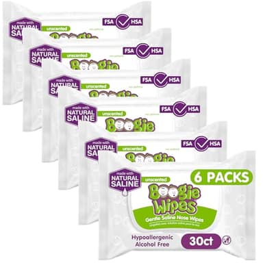 Baby Wipes Unscented by Boogie Wipes, Wet Wipes for Face, Hand, Body & Nose, Made with Vitamin E, Aloe, Chamomile and Natural Saline, 30 Count, Pack of 6 - Image 1
