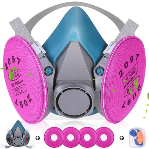 HCHONGY Gas Respirator Mask with 2097 Filters, Paint Mask Respirator - Reusable Half Face Gas Mask for Particles, Lead Paint & Asbestos, Organic Vapor, Chemical, Pollen, Dust, Fume, Epoxy Resin - Image 1