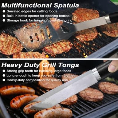 POLIGO 22PCS Heavy Duty BBQ Grill Accessories Set, Non-Slip Grill Tools for Outdoor Grill Set Thicker Stainless Steel Grill Utensils Set, Deluxe Grilling Tools Set in Aluminum Case Ideal Gifts for Men - Image 4