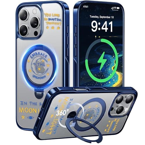 CASEKOO Midnight Moonlight 360° Spin Built-in Magnetic Stand for iPhone 16 Pro Case, Fit for MagSafe, 16FT Drop Protection, Chic Design for iPhone 16 Pro Case with Stand, Midnight Moonlight - Image 1
