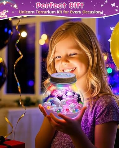 Light-Up Unicorn Terrarium Kit for Kids, DIY Arts & Crafts Gift for Girls Ages 4 5 6 7 8-12 Year Old, LED Night Light with Remote, Best Birthday Easter Unicorn Toys Gifts for Girls Kid - Image 7