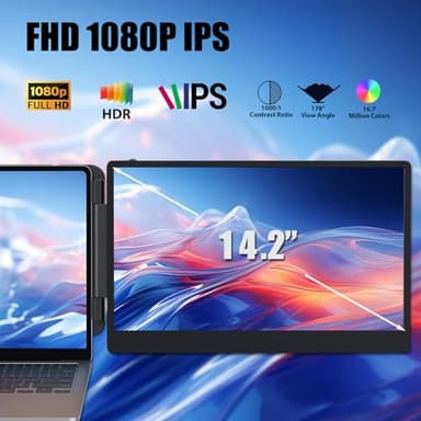 14'' Screen Extender Portable Laptop Plug-play, 1080P IPS Laptop Monitor Extender Built-in Speaker, HDMI/USB-A/Type-C Triple Monitor for 13''-17.3'' Laptops, Work with Mac, Windows, Chrome, Switch - Image 2