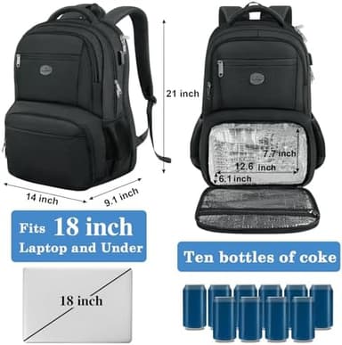 MATEIN 18 Inch Backpack for Men, Extra Large Work Backpack with Lunch Compartment, Water Resistant Insulated Cooler Computer Bag with USB Port, Sturdy Padded Carry On Laptop Daypack for College Travel - Image 3