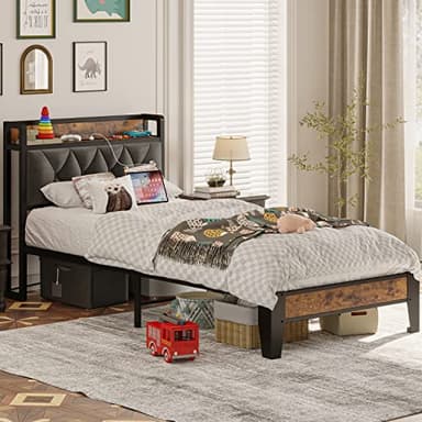 ANCTOR Twin Bed Frames, Storage Headboard with Outlets, Easy to Install, Sturdy and Stable, No Noise, No Box Springs Needed - Perfect for a Good Night's Sleep - Image 3