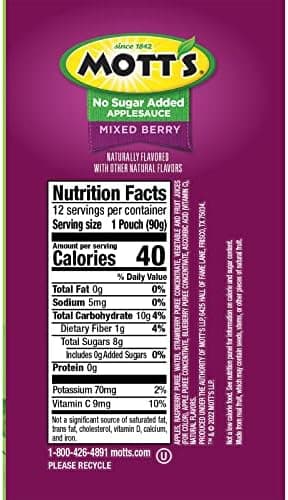 Mott's No Sugar Added Mixed Berry Applesauce, 3.2 Oz Clear Pouches, 48 Count (4 Packs Of 12), Good Source Of Vitamin C, No Artificial Flavors - Image 3