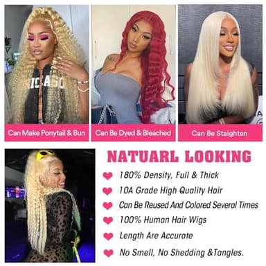 MYDIVA 30 inch 613 Deep Wave Wig Human Hair 13x6 Blonde Lace Front Wigs Human Hair Pre Plucked with Baby Hair 180% Density 613 HD Lace Frontal Wig for Women - Image 6