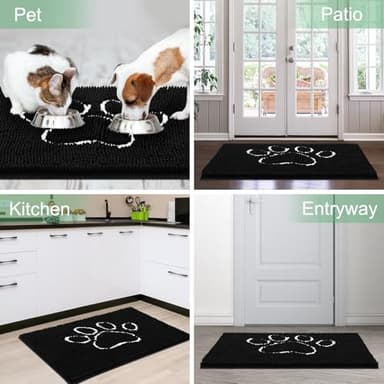 Dog Door Mat for Muddy Paws, Pet Rug Chenille Absorbent Outdoor Doormat 36"x 24", Non Slip Heavy Indoor Doormat Soft Front Inside Doormats for Entryway, Mud Paws, Patio,Dog Paw Black - Image 9