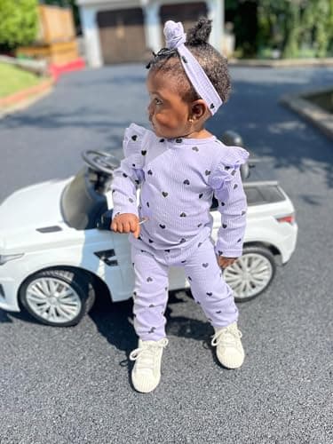 Fullfamous Infant Baby Girl Clothes Fall Winter Outfits Long Sleeve Clothing Onesie Pant Set Gifts 3-6 months Lavender Heart - Image 2