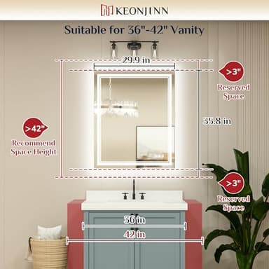 Keonjinn LED Bathroom Mirror 30 x 36 Inch with Front and Back Light, Stepless 3 Colors Temperature & Dimmable Backlit Mirror, UL Listed LED Driver, Double Lights Tempered Glass LED Wall Vanity Mirror - Image 5