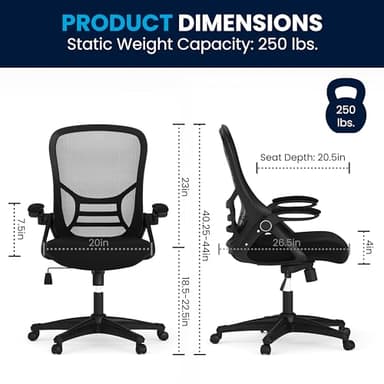 Flash Furniture Porter High Back Black Mesh Ergonomic Swivel Office Chair with Black Frame and Flip-up Arms - Image 3