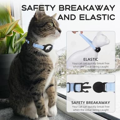 AirTag Cat Collars, Stretchy Collar with Apple AirTag Holder and Bell, Breakaway Ultra Design Elastic GPS Tracking Collars for Cats and Puppies, (7.5-12.5 Inch), Blue - Image 2