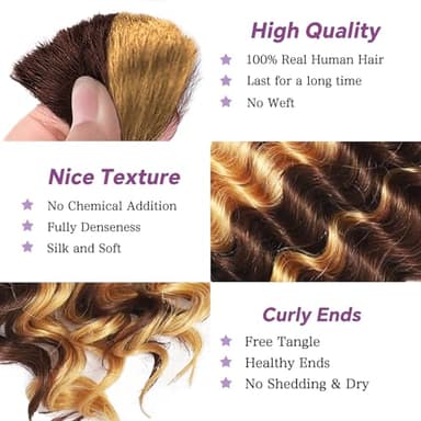 Afihond Human Braiding Hair For Boho Braids Deep Water Wave Human Bulk Braiding Hair 12A Brazilian Virgin Human Hair Extensions for Boho Braids 3 Bundles/Pack 110g 4P27 Highlight Ombre Balayage 22inch - Image 2