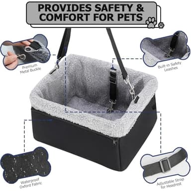 NOVOLAB Dog Car Seat for Small Pets Under 20lbs, Booster Seat with Metal Frame, Double-Layer Oxford Fabric, Safety Leash for Dogs and Cats - Image 3