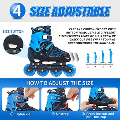 Inline Skates for Boys, Outdoor Adjustable Roller Skates for Kids Youth Beginners with Full Illuminating Safe Durable Blue Size 1 2 3 4 - Image 5