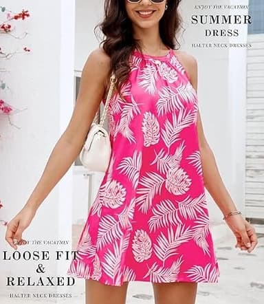 ANYFITTING Women's Short Summer Dress Built in Bra Hawaiian Flowy Tropical Cruise Outfits Pink Floral Vacation Beach Dresses for Luau Party - Image 5