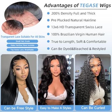 TEGASE 30 Inch 13x6 Lace Front Wigs Human Hair 200% Density Body Wave Lace Frontal Wigs Human hair Pre Plucked with Baby Hair Real Wig Human Hair Lace Front Wigs for Women Natural Color - Image 3