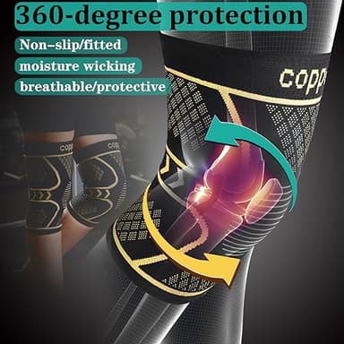 Copper Knee Braces for Women and Men 2 Pack, Knee Compression Sleeve for Knee Pain, Arthritis,ACL, Meniscus Tear, Joint Pain Relief, Knee Support for Running, Working Out, Fitness, Weightlifting-L - Image 3