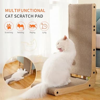 Familypoint Cat Scratcher, Cat Scratching Post, Cardboard Cat Scratching Board with Ball Toy, Large Vertical L Shape Cat Scratcher Scratch Pads Toys for Indoor Cats, Catnip - Image 4