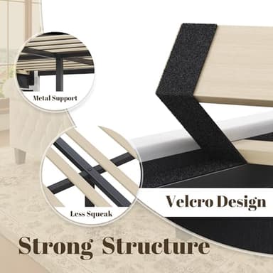 HISOFT Queen Bed Frame, 39" Tall Velvet Upholstered Sleigh Bed with Wingback Headboard & Scroll Footboard, No Box Spring Needed, Sturdy Support, Easy Assembly, Noise Free, Button Tufted, White - Image 7