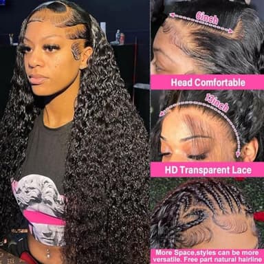 IJFMMEL 34 Inch 13x6 Deep Wave Lace Front Wigs Human Hair 200% Density Deep Curly Human Hair Wigs For Women 13x6 HD Transparent Deep Wave Lace Frontal Wig Human Hairr - Image 4