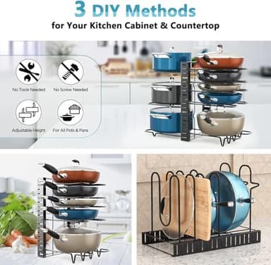 ORDORA Pots and Pans Organizer for Cabinet 16.61 Height, 8 Tier Pot Organizers Rack with 3 DIY Methods, Adjustable Pan Organizer under Cabinet Kitchen Organization and Storage - Image 5