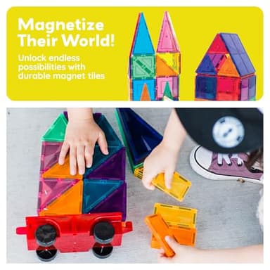 PicassoTiles 2 Piece Car Construction Vehicles Truck Toys for Magnetic Building Blocks Magnet Toy Kit with Sensory Magnets Re-Enforced Hitch & Long Bed Travel Educational Girls Boys Toddlers Ages 3+ - Image 6