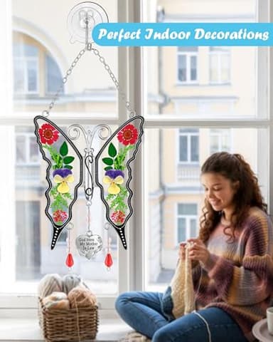 KY&BOSAM Gifts for Mom Suncatcher Butterfly God Bless My Mother-in-Law Gifts Mothers Day Stained Glass Sun Catcher Hanging Wind Chime Ornament for Window Gift for Women Valentine`s Birthday Christmas - Image 6