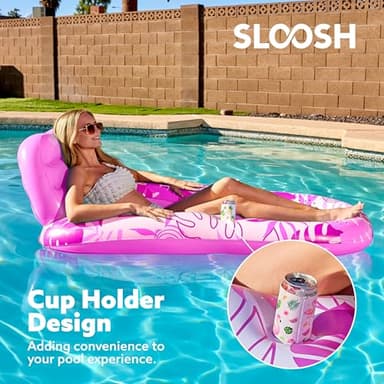 SLOOSH Pool Lounge Float Adult, Inflatable Pool Floats Lounger Raft Floaties Water Floating Recliner Chair with Cup Holders Foot Rest Swimming Floaty, Pink - Image 5