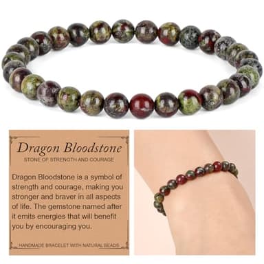 QOGIR Dragon Bloodstone Bracelet - Courage Bracelet for Women Men - Handmade Natural Gem Stone Beaded Stretch Elastic Healing Bracelets 6mm - Image 2
