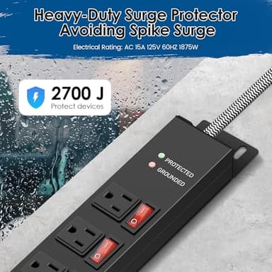 Rack Mount Power Strips,8 Outlet Strips Surge Protector with Individual Switches, PDU Power Strip for Server Racks, 14AWG Heavy-Duty Braided Extension Cord,2700J,15A 125V 1875W (10 FT Cable) - Image 5