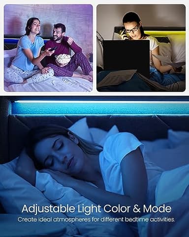 VASAGLE LED Bed Frame Full Size, Full Bed with Headboard and 4 Drawers, 1 USB Port and 1 Type C Port, Adjustable Upholstered Headboard 37.1/39.6 Inches, No Box Spring Needed, Dark Gray URMB822G71 - Image 8