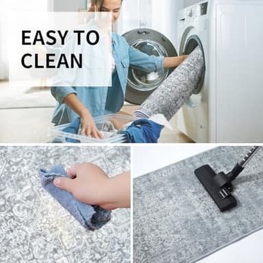 WOBUBU Kitchen Rugs Sets of 3 Boho Kitchen Rugs and Mats Non Slip Washable Rugs Set for Kitchen Laundry Room Entryway Light Grey - Image 7