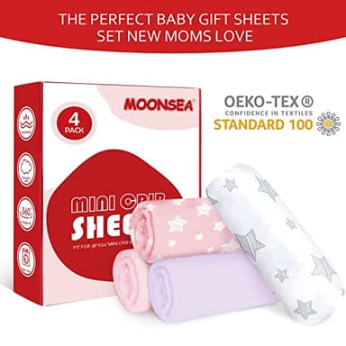 Mini Crib Sheets Fitted 4 Pack for Girls (38" X 24"), Compatible with Dream on Me, Delta Porta Crib and Arms Reach Ideal Cosleeper, Pink - Image 3
