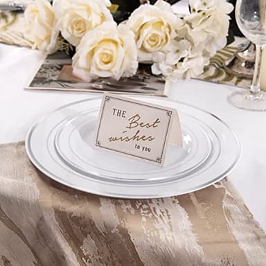 I00000 102pcs Silver Plastic Plates, Disposable Plastic Party Plates with White Silver Rim Fancy Wedding Party Plates Include 51 Dinner Plates 10.25" and 51 Dessert Appetizer Plates 7.5" - Image 4