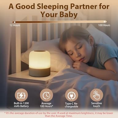 FNMYCO Portable Baby Night Light,3 Colours Egg Light for Nursery,Rechargeable Night Light for Kids,Small Cordless Table&Bedside Lamp,Eye Caring Dimmable LED Touch Lamp for Toddler,Girl,Boy,Nursing - Image 5