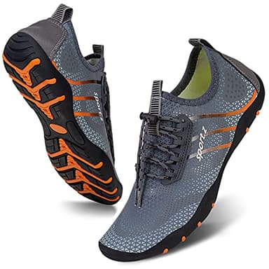 WateLves Water Shoes Mens Womens Beach Swim Shoes Quick-Dry Aqua Socks Pool Shoes for Surf Yoga Water Aerobics (Fluorescent Dark Gray, 42) - Image 1