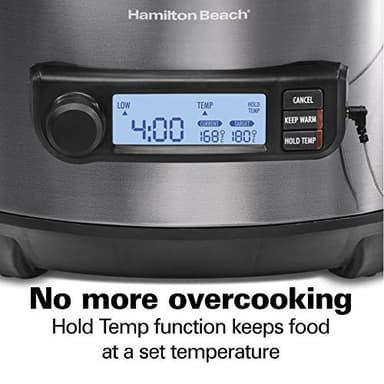 Hamilton Beach Portable 6 Quart Set & Forget Digital Programmable Slow Cooker with Lid Lock, Temperature Probe, Dishwasher Safe Crock & Lid, Black Stainless (33866) - Image 4