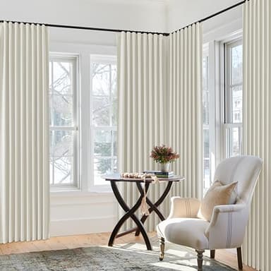 SHINELAND 96 Inch Cream Curtains 2 Panel Set,Mid Century Modern Room Darkening Bay Window Bedroom Drape Ivory White Blackout for Living Room,Back Teb Floor to Ceiling Track for Curtains Track,8FT - Image 3